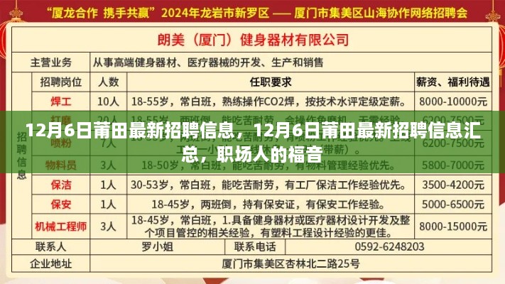 莆田最新招聘信息汇总，职场人的福音（12月6日更新）