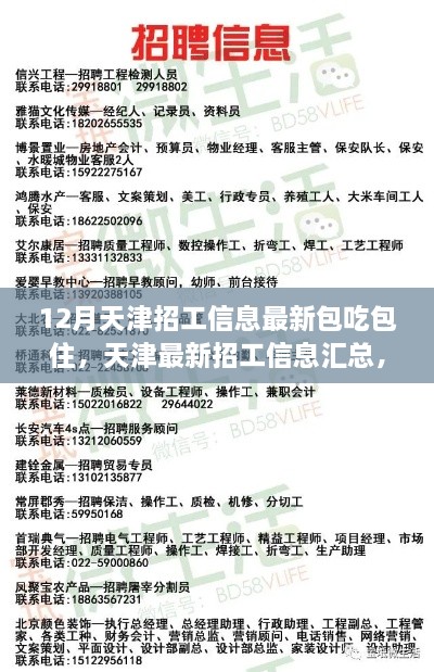 天津最新招工信息汇总，12月包吃住职位大放送，招工信息最新更新