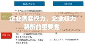 企业落实权力，企业权力制衡的重要性 