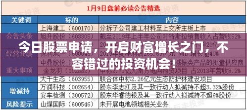 今日股票申请，开启财富增长之门，不容错过的投资机会！