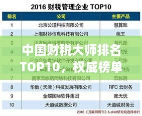 中国财税大师排名TOP10，权威榜单揭晓