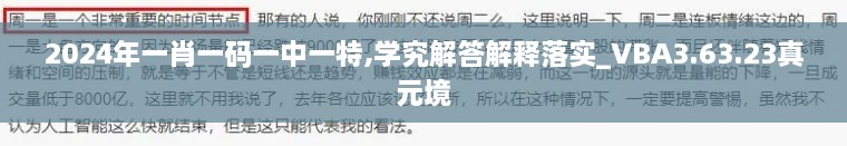 2024年一肖一码一中一特,学究解答解释落实_VBA3.63.23真元境