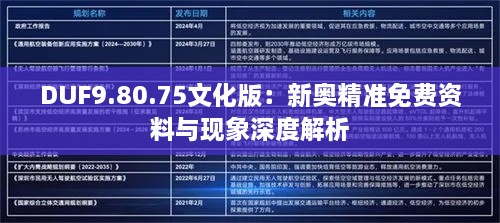 DUF9.80.75文化版：新奥精准免费资料与现象深度解析