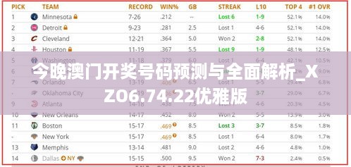 今晚澳门开奖号码预测与全面解析_XZO6.74.22优雅版