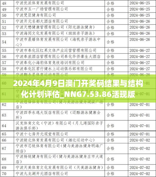 2024年4月9日澳门开奖码结果与结构化计划评估_NNG7.53.86活现版