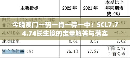 今晚澳门一码一肖一待一中：SCL7.74.74长生境的定量解答与落实