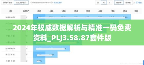 2024年权威数据解析与精准一码免费资料_PLJ3.58.87套件版