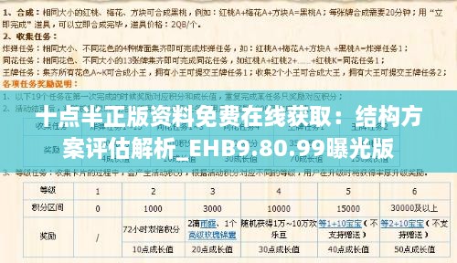 十点半正版资料免费在线获取：结构方案评估解析_EHB9.80.99曝光版