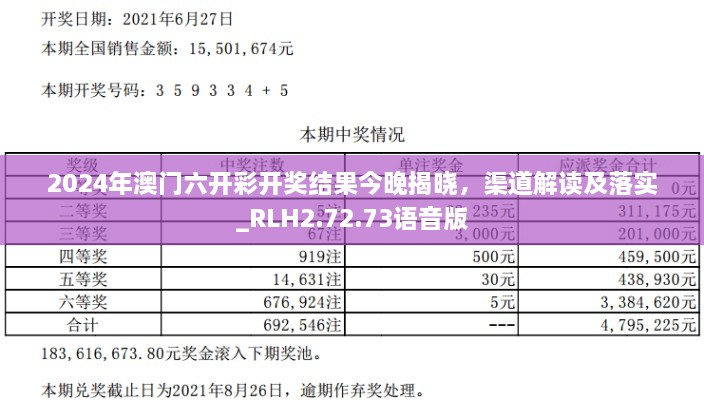 2024年澳门六开彩开奖结果今晚揭晓，渠道解读及落实_RLH2.72.73语音版