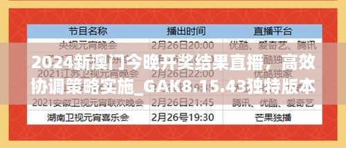 2024新澳门今晚开奖结果直播，高效协调策略实施_GAK8.15.43独特版本