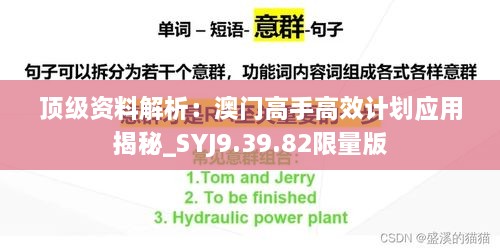 顶级资料解析：澳门高手高效计划应用揭秘_SYJ9.39.82限量版