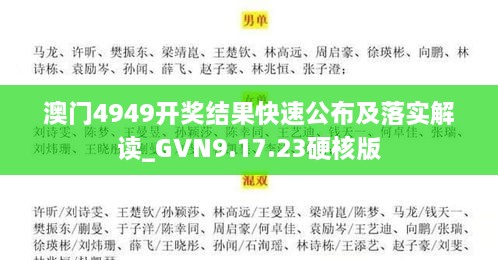 澳门4949开奖结果快速公布及落实解读_GVN9.17.23硬核版