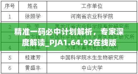 精准一码必中计划解析，专家深度解读_PJA1.64.92在线版