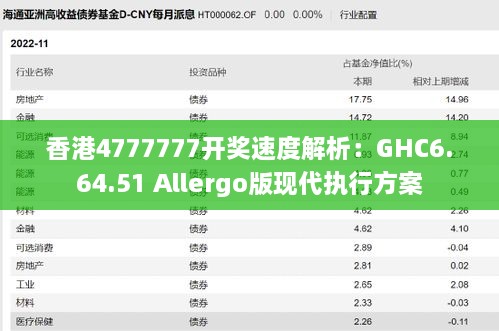 香港4777777开奖速度解析：GHC6.64.51 Allergo版现代执行方案