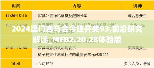 2024澳门赛马会今晚开奖93,前沿研究解读_MFB2.20.28体验版