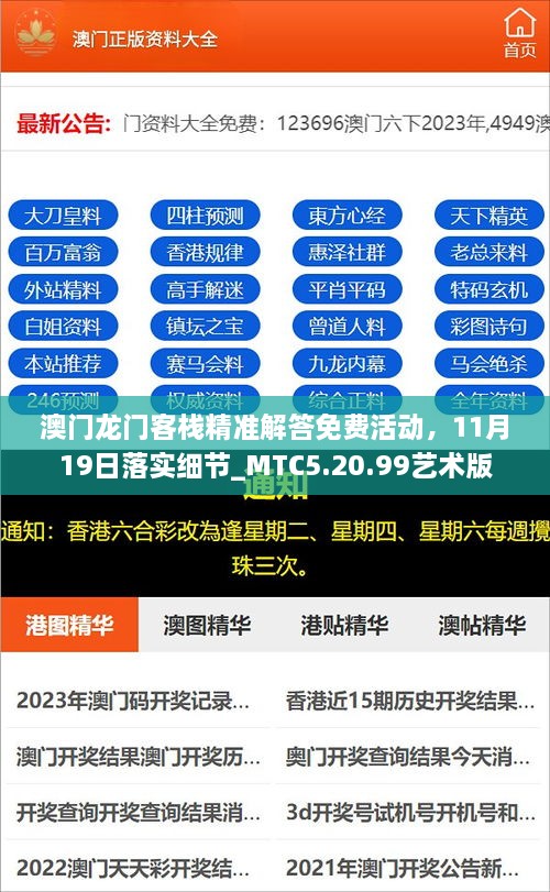 澳门龙门客栈精准解答免费活动，11月19日落实细节_MTC5.20.99艺术版