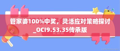 管家婆100%中奖，灵活应对策略探讨_OCI9.53.35传承版