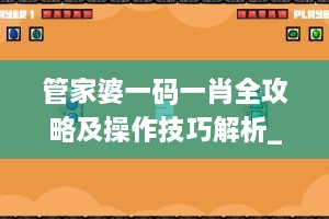 管家婆一码一肖全攻略及操作技巧解析_ELD2.24.96极速版