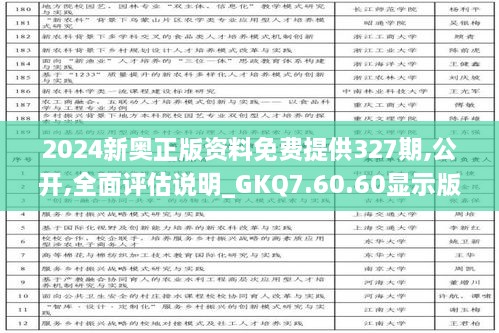 2024新奥正版资料免费提供327期,公开,全面评估说明_GKQ7.60.60显示版