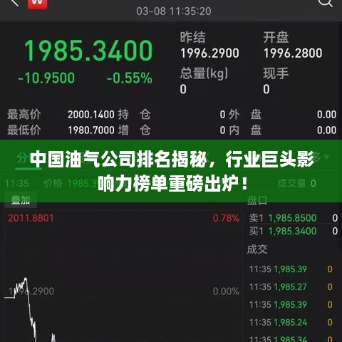 中国油气公司排名揭秘，行业巨头影响力榜单重磅出炉！