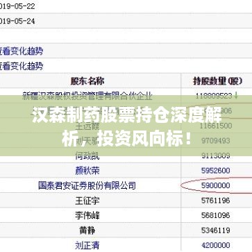 汉森制药股票持仓深度解析，投资风向标！