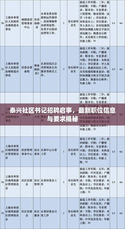 泰兴社区书记招聘启事，最新职位信息与要求揭秘